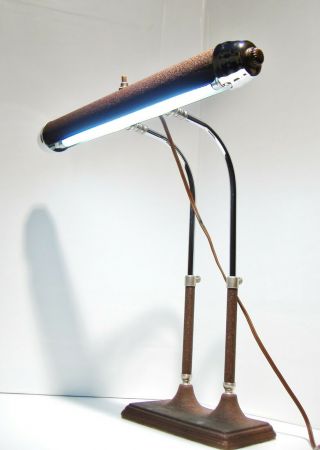 Vtg Art Deco Desk Bankers Fluorescent Retro Chrome & Brown Adjustable Table Lamp