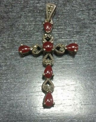 Very old vintage mystic silver cross for ancient ritual with precious stones 2
