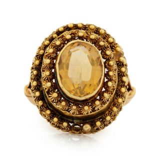 Antique Vintage Nouveau 18k 22k Yellow Gold Etruscan Citrine Wedding Ring Sz 8 2