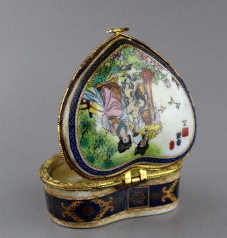 Collect China Old Porcelain Paint Bashful Girl & Springtime Delicate Jewelry Box