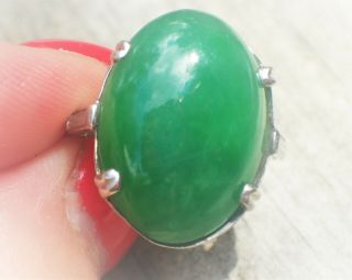 15ct Apple Green JADE Baguette DIAMOND Platinum Art Deco RING Vintage Estate 12