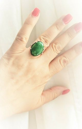 15ct Apple Green JADE Baguette DIAMOND Platinum Art Deco RING Vintage Estate 9