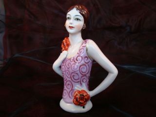 Half doll Figurine Mata Hari Sexy Flowers Half Doll Pincushion Arms Away Art Dec 2