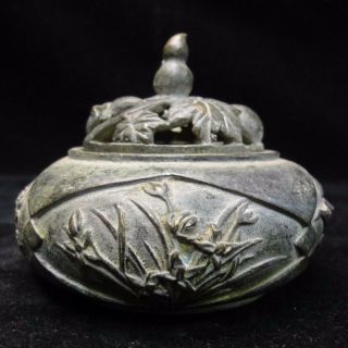 TOP QUALITY ANCIENT CHINESE BRONZE INCENSE BURNER LOTUS CENSER WITH COVER 2