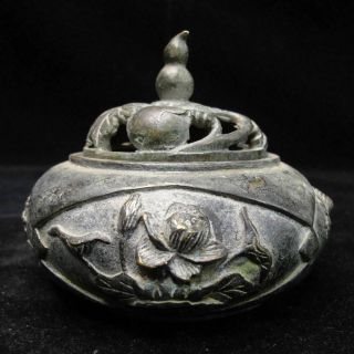TOP QUALITY ANCIENT CHINESE BRONZE INCENSE BURNER LOTUS CENSER WITH COVER 3