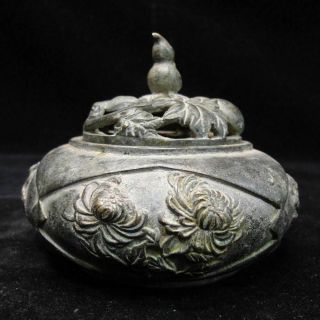 TOP QUALITY ANCIENT CHINESE BRONZE INCENSE BURNER LOTUS CENSER WITH COVER 4