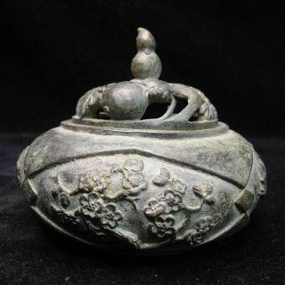 TOP QUALITY ANCIENT CHINESE BRONZE INCENSE BURNER LOTUS CENSER WITH COVER 5