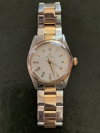 VINTAGE MEN ' S MIDSIZED ROLEX STAINLESS & GOLD WATCH 2