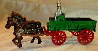 Vintage Stanley Cast Aluminum Horse & Wagon Farm Toy
