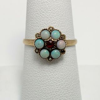 Victorian Ostby Barton Opal Ruby 10k Gold Ring (4343)