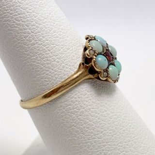 Victorian Ostby Barton Opal Ruby 10k Gold Ring (4343) 2