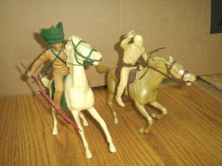 Vintage Toy Plastic 2 Horses Indian Full Dress Cowboy Large Johnny West Large