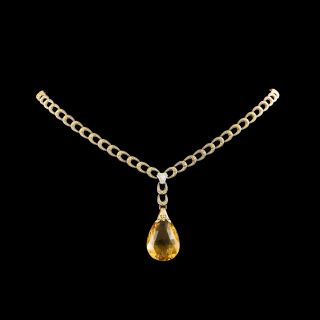 Antique Vintage Art Nouveau 18k Gold Madeira Citrine Diamond Pendant Necklace 2