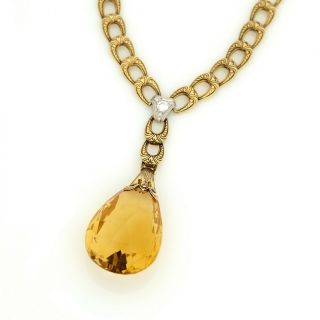 Antique Vintage Art Nouveau 18k Gold Madeira Citrine Diamond Pendant Necklace 3