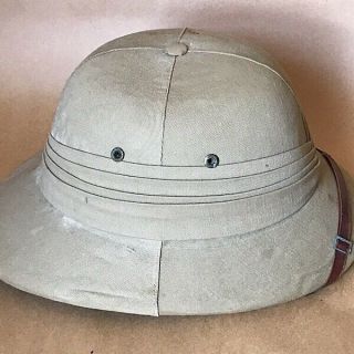Antique WW1 - 2 Pith Helmet British Cork Canvas Leather Chinstrap Size 7 2