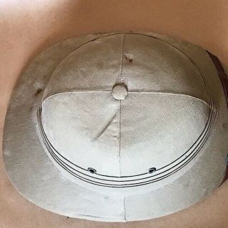 Antique WW1 - 2 Pith Helmet British Cork Canvas Leather Chinstrap Size 7 3