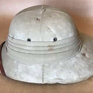 Antique WW1 - 2 Pith Helmet British Cork Canvas Leather Chinstrap Size 7 5