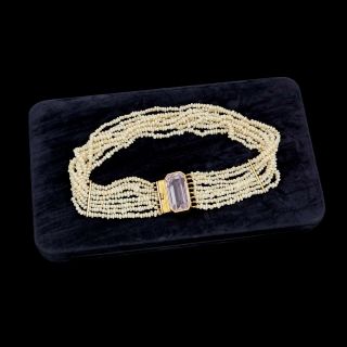 Antique Vintage Art Deco 14k Gold Seed Pearl & 33.  40 Ct Kunzite Wedding Necklace
