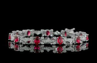 Vintage Estate 7.  75ctw Natural Burmese Ruby Diamond 18k Gold Milgrain Bracelet