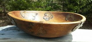 Vintage Rare Munising Wooden Bowl With Brass Overlay