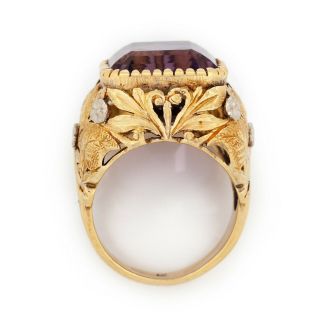 Antique Vintage Deco 18k Gold 900 Platinum Buccelatti Style Amethyst Ring Sz 6.  5 8