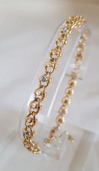 A French 18ct Yellow Gold Fancy Link Bracelet.  Collet Set With Rose Cut Diamonds