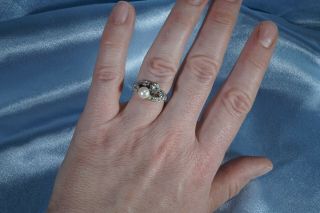 ANTIQUE VICTORIAN 18K GOLD OLD CUT DIAMOND PEARL ' TOI ET MOI ' RING 11