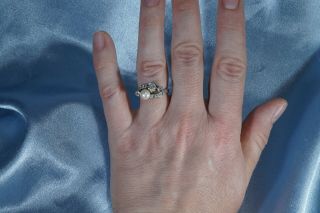 ANTIQUE VICTORIAN 18K GOLD OLD CUT DIAMOND PEARL ' TOI ET MOI ' RING 12