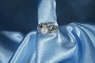 ANTIQUE VICTORIAN 18K GOLD OLD CUT DIAMOND PEARL ' TOI ET MOI ' RING 3