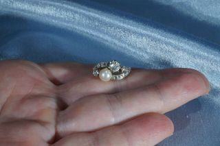 ANTIQUE VICTORIAN 18K GOLD OLD CUT DIAMOND PEARL ' TOI ET MOI ' RING 4