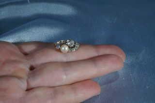 ANTIQUE VICTORIAN 18K GOLD OLD CUT DIAMOND PEARL ' TOI ET MOI ' RING 6