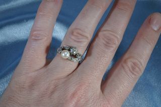 ANTIQUE VICTORIAN 18K GOLD OLD CUT DIAMOND PEARL ' TOI ET MOI ' RING 8