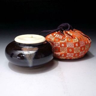 Be6 Vintage Japanese Tea Caddy Of Kyo Ware With Shifuku Cloth Bag,  Tea Ceremony