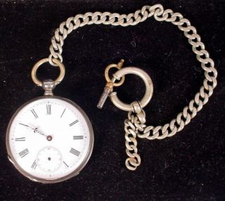 Antique 800 English Silver Open Face Pocket Watch Key Wind & Set Nr - Parts Scrap