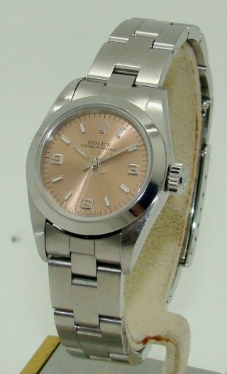 Rolex Womens Steel Automatic Oyster Perpetual Pink Dial Watch 67180 C 