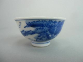 Japanese Porcelain Sake Cup Blue White Vtg Hand Painted Guinomi Gu265