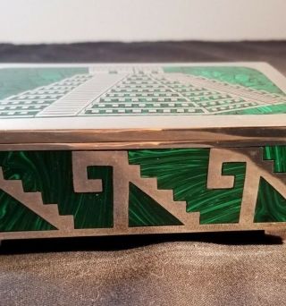 Sterling Silver & Malachite Dresser /Jewelry Box Heavy Gauge Wood Lined Desiner 3