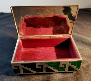 Sterling Silver & Malachite Dresser /Jewelry Box Heavy Gauge Wood Lined Desiner 5