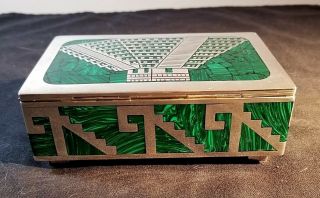 Sterling Silver & Malachite Dresser /Jewelry Box Heavy Gauge Wood Lined Desiner 7