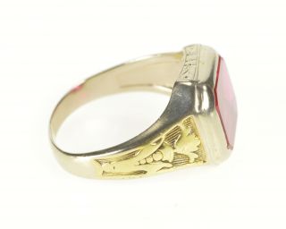 14K 1930 ' s Men ' s Two Tone Syn.  Ruby Statement Ring Size 9 White Gold 91 2