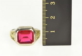 14K 1930 ' s Men ' s Two Tone Syn.  Ruby Statement Ring Size 9 White Gold 91 4