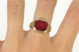 14K 1930 ' s Men ' s Two Tone Syn.  Ruby Statement Ring Size 9 White Gold 91 5