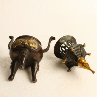 Chinese Copper gilding Incense burner—Hand Carved Dragon W Qianlong Mark KT0090 8