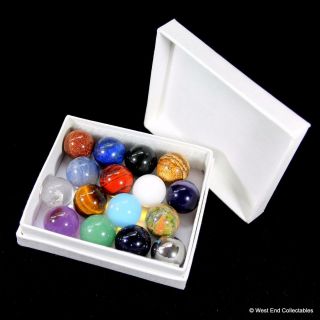 Gemstone,  Mineral & Metal Marbles - 16 X 16mm Collectors Toy Glass Marble Set