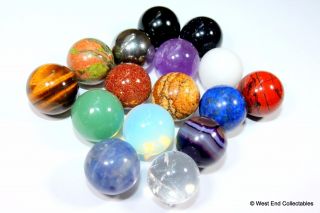 Gemstone,  Mineral & Metal Marbles - 16 x 16mm Collectors Toy Glass Marble Set 2