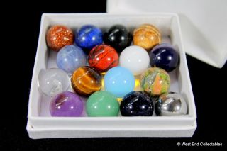 Gemstone,  Mineral & Metal Marbles - 16 x 16mm Collectors Toy Glass Marble Set 3