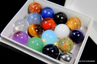 Gemstone,  Mineral & Metal Marbles - 16 x 16mm Collectors Toy Glass Marble Set 4