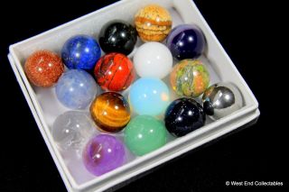 Gemstone,  Mineral & Metal Marbles - 16 x 16mm Collectors Toy Glass Marble Set 5