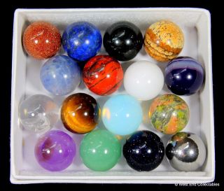 Gemstone,  Mineral & Metal Marbles - 16 x 16mm Collectors Toy Glass Marble Set 6