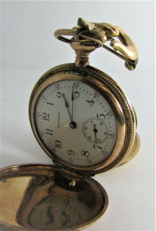 Antique Ladies Waltham Pocket Watch With Fleur De Lis Pin Goldfilled Hunter Case